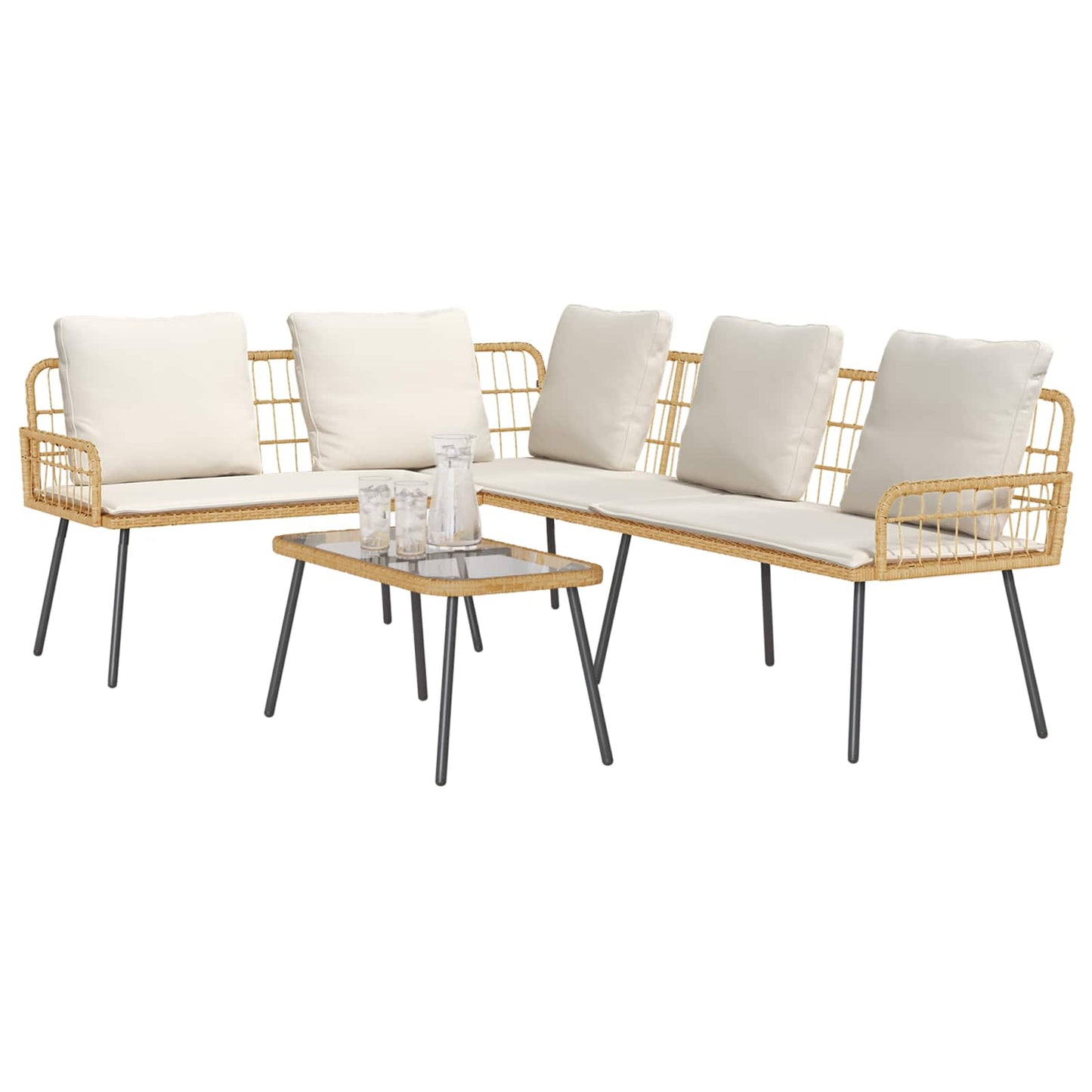 Tuinbankenset met kussen 2 pcs Naturel poly rattan is nu te koop bij PeponiXL, paradijselijk wonen!