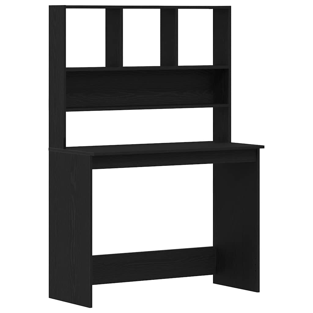 Bureau met schappen 102x45x148 cm bewerkt hout zwart eikenkleur is nu te koop bij PeponiXL, paradijselijk wonen!