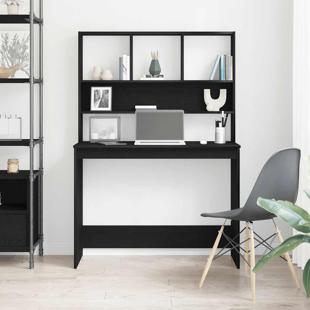 Bureau met schappen 102x45x148 cm bewerkt hout zwart eikenkleur is nu te koop bij PeponiXL, paradijselijk wonen!