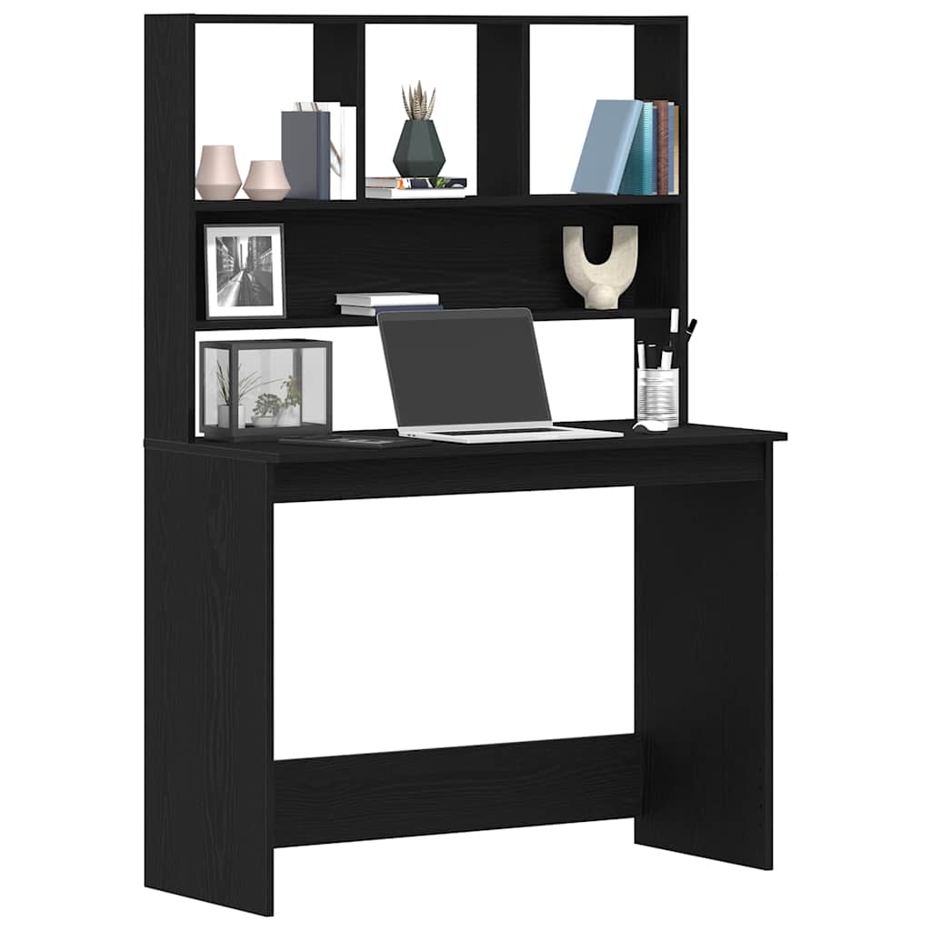 Bureau met schappen 102x45x148 cm bewerkt hout zwart eikenkleur is nu te koop bij PeponiXL, paradijselijk wonen!