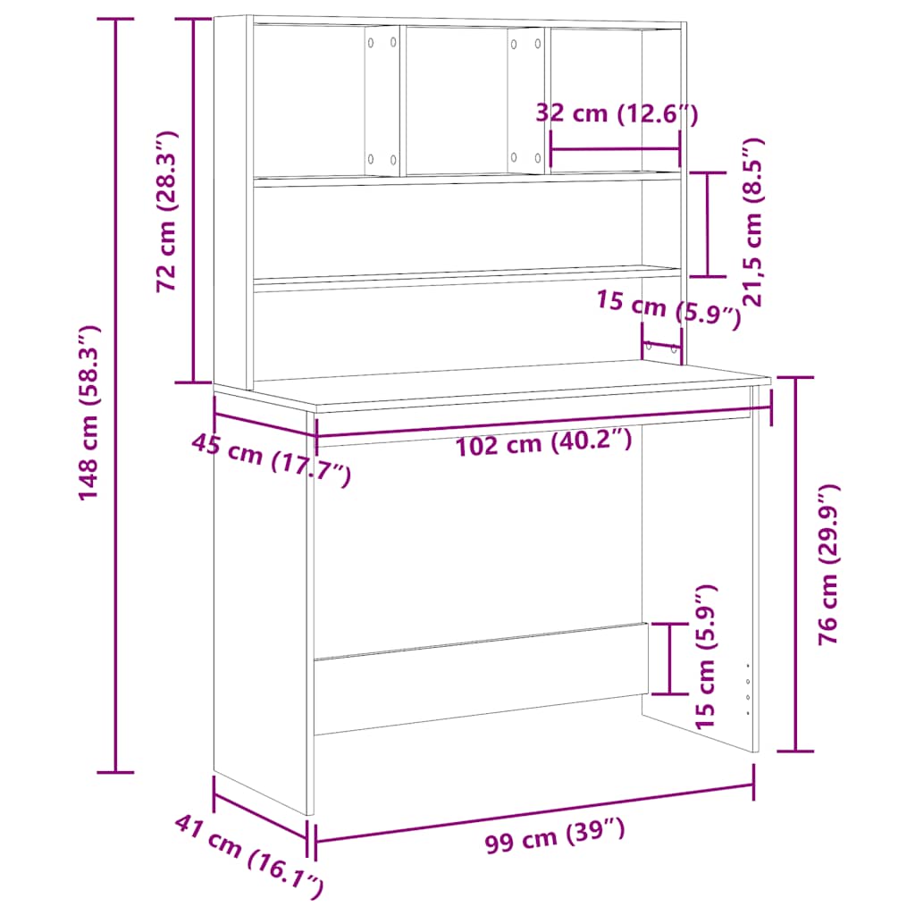 Bureau met schappen 102x45x148 cm bewerkt hout zwart eikenkleur is nu te koop bij PeponiXL, paradijselijk wonen!