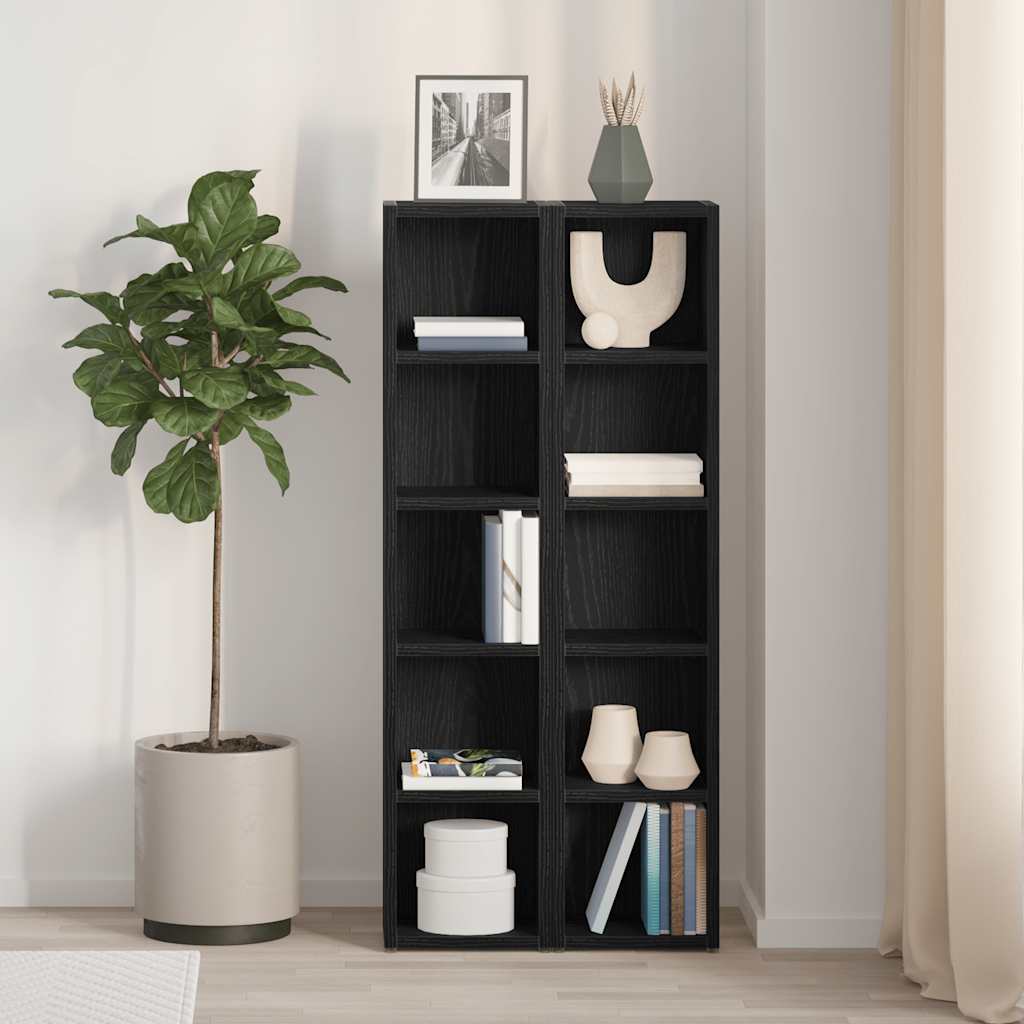 CD-kasten 2 st 21x16x93,5 cm spaanplaat zwart eikenkleurig is nu te koop bij PeponiXL, paradijselijk wonen!