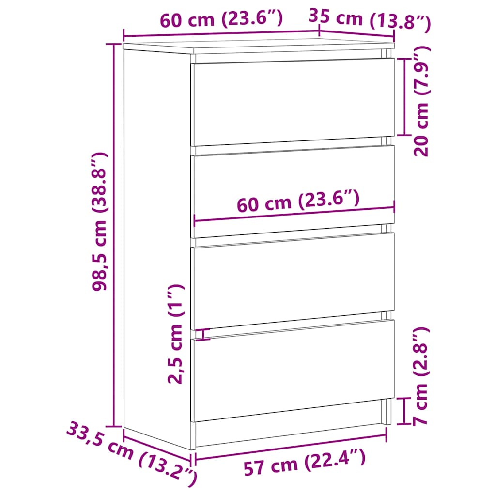 Dressoir 60x35x98,5 cm spaanplaat zwart eikenkleurig is nu te koop bij PeponiXL, paradijselijk wonen!
