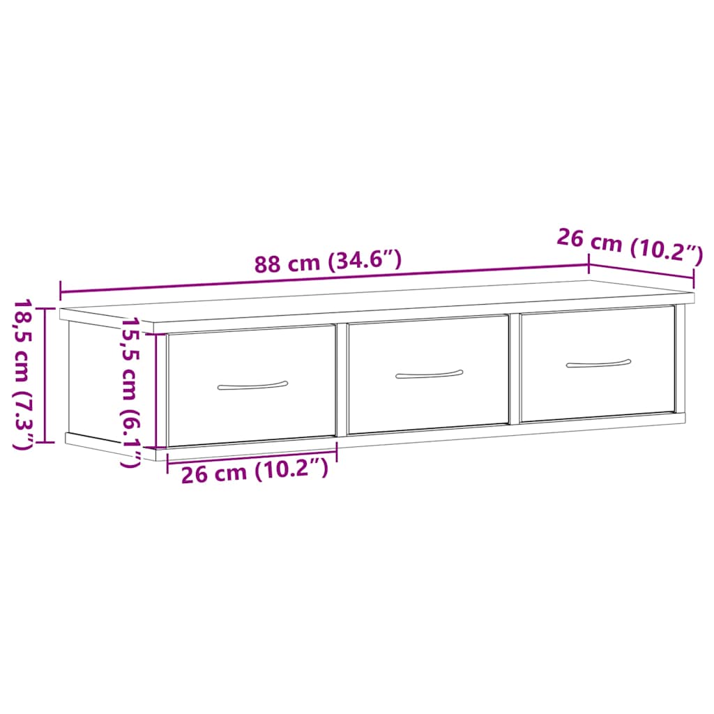 Wandkast 88x26x18,5 cm spaanplaat zwart eikenkleurig is nu te koop bij PeponiXL, paradijselijk wonen!