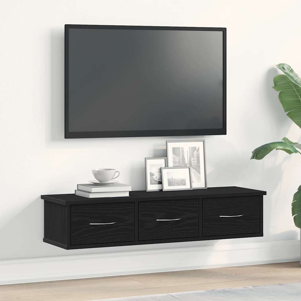 Wandkast 88x26x18,5 cm spaanplaat zwart eikenkleurig is nu te koop bij PeponiXL, paradijselijk wonen!