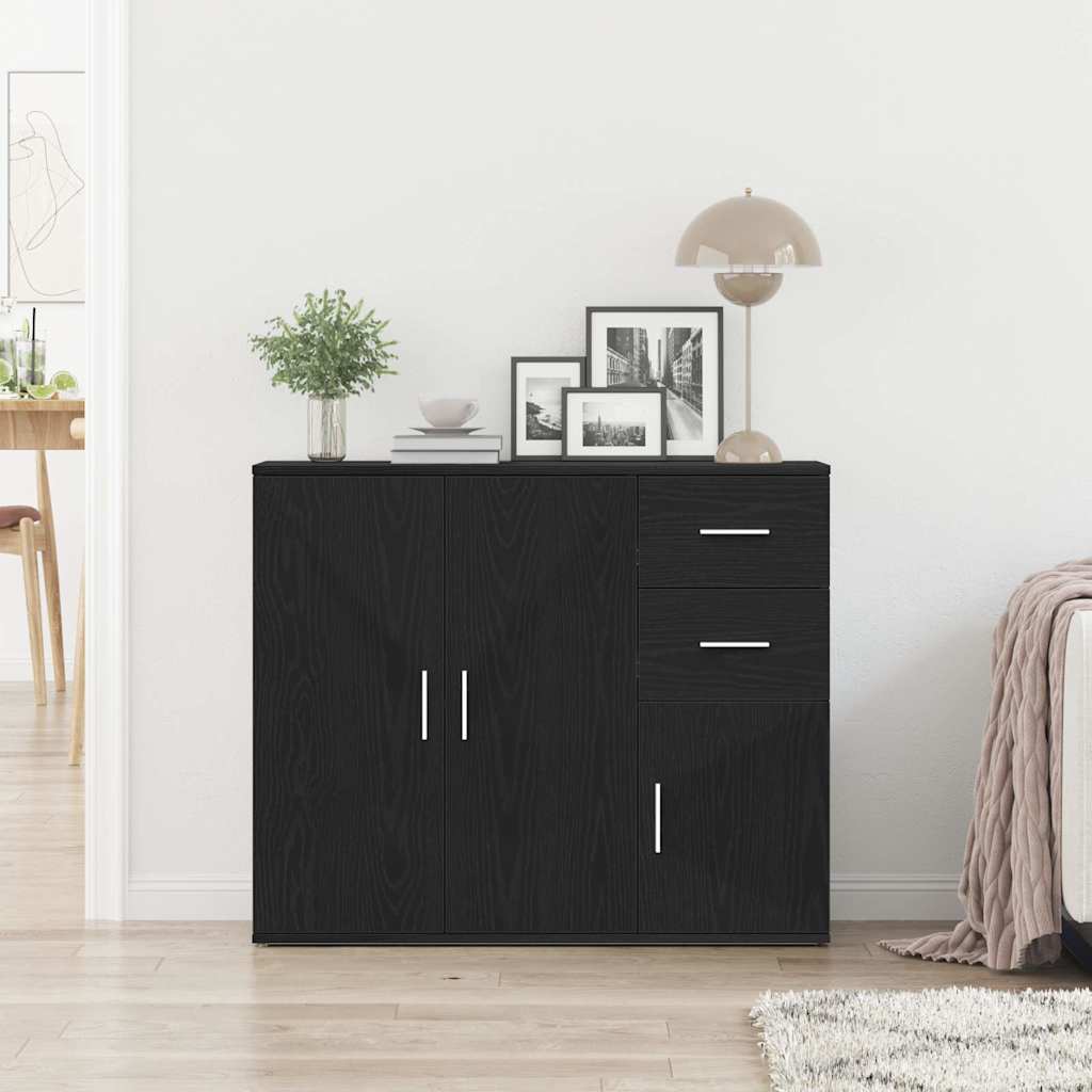 Dressoir zwart eiken 91x29,5x75 cm bewerkt hout is nu te koop bij PeponiXL, paradijselijk wonen!