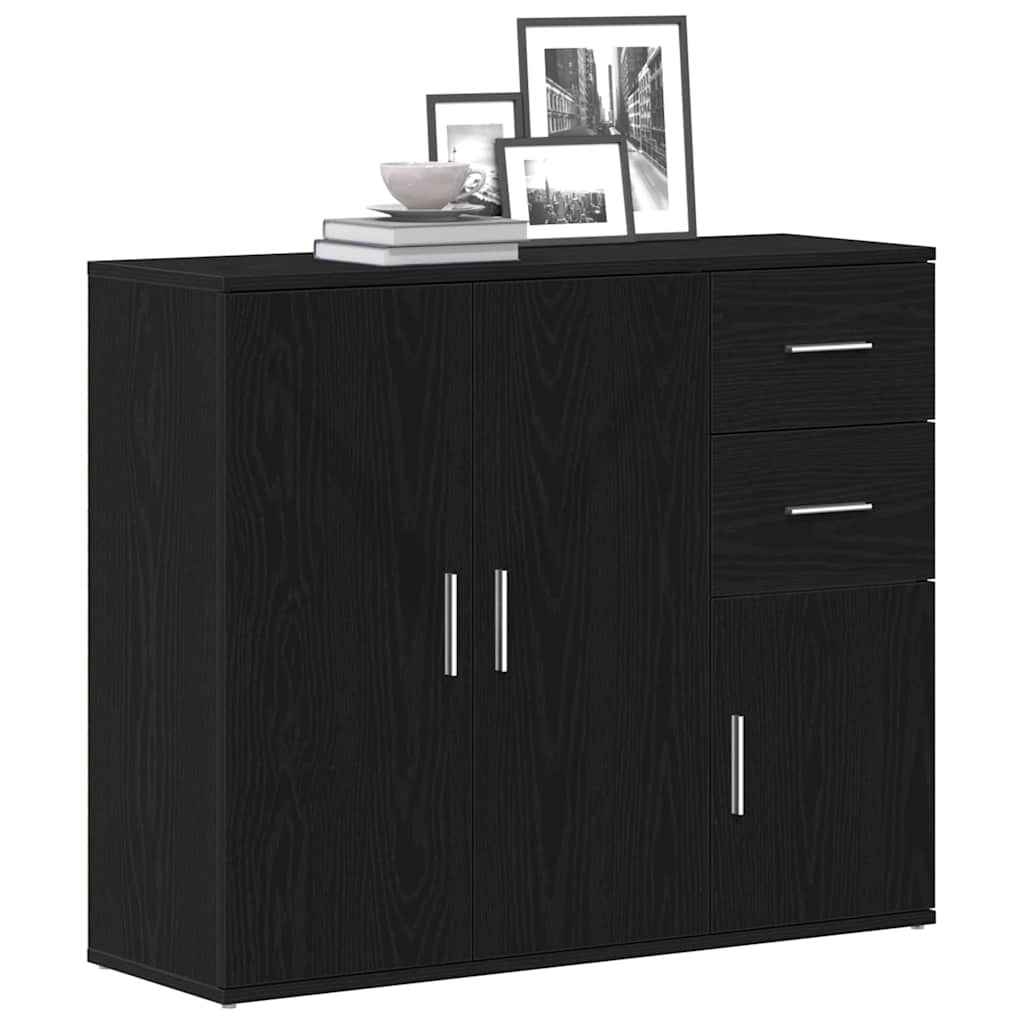 Dressoir zwart eiken 91x29,5x75 cm bewerkt hout is nu te koop bij PeponiXL, paradijselijk wonen!