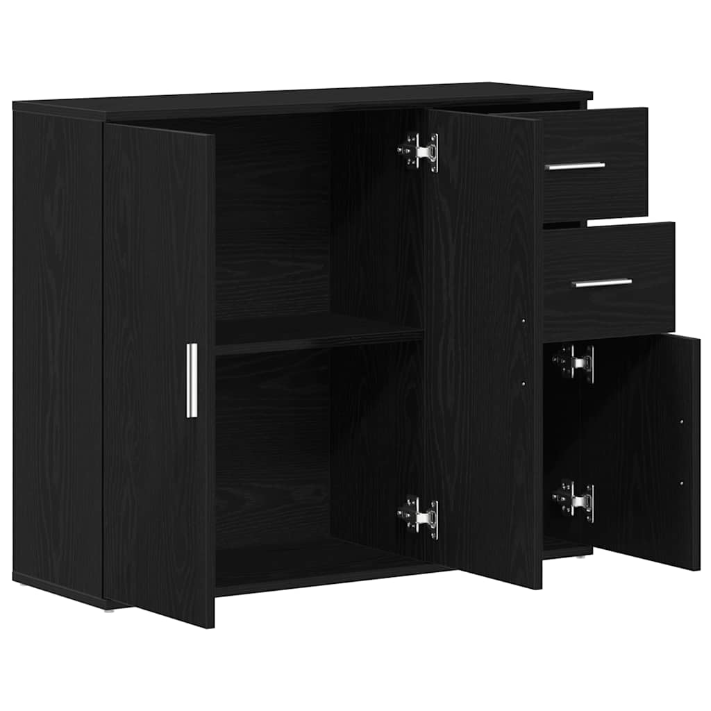 Dressoir zwart eiken 91x29,5x75 cm bewerkt hout is nu te koop bij PeponiXL, paradijselijk wonen!
