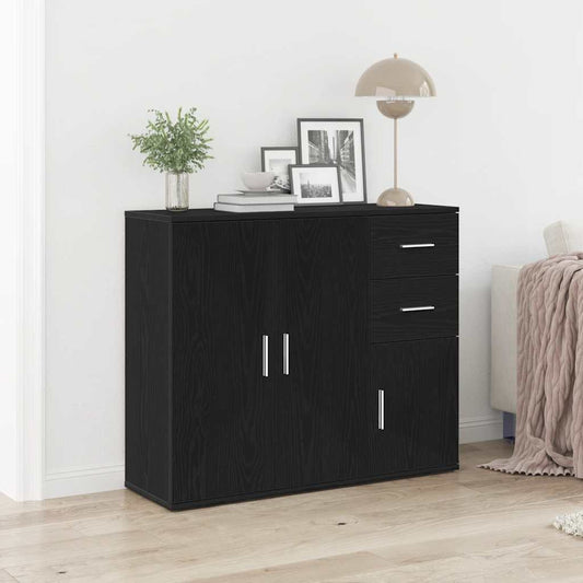 Dressoir zwart eiken 91x29,5x75 cm bewerkt hout is nu te koop bij PeponiXL, paradijselijk wonen!