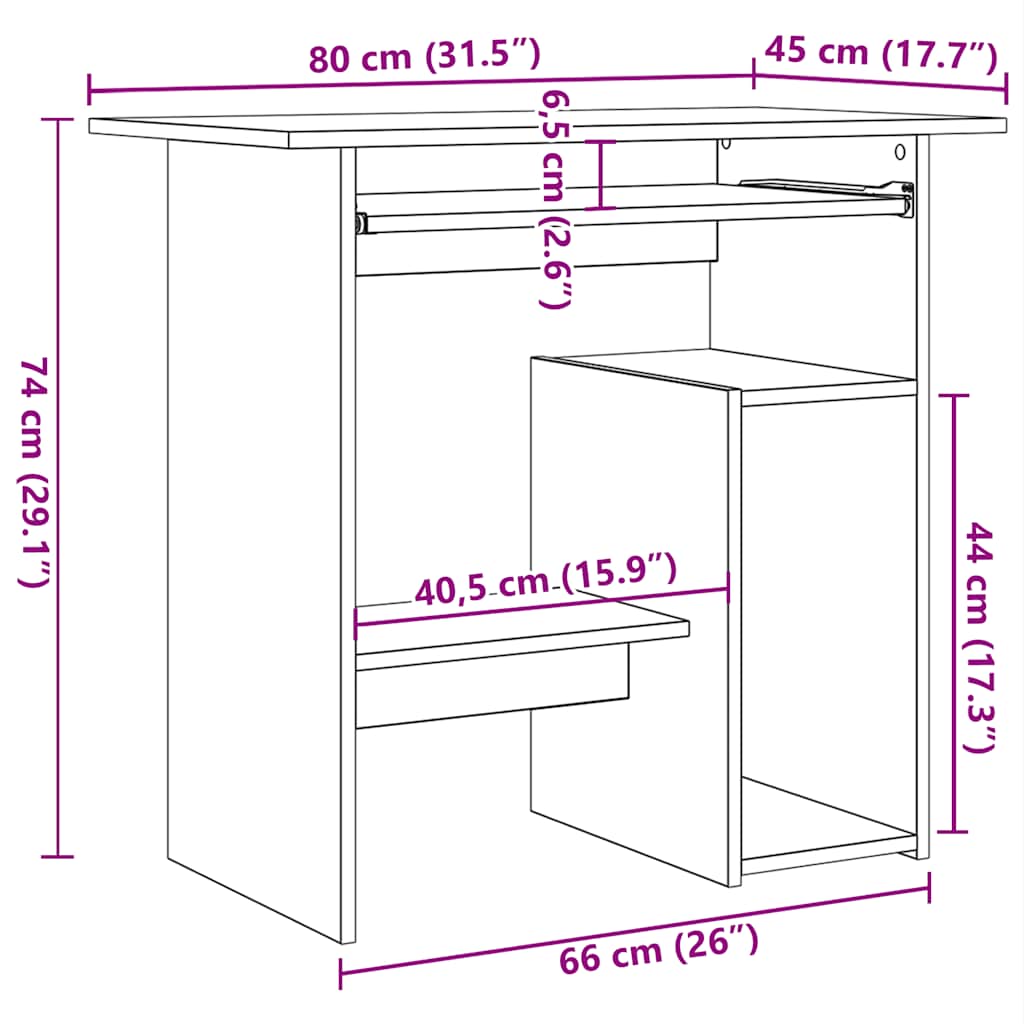 Bureau 80x45x74 cm spaanplaat zwart eikenkleurig is nu te koop bij PeponiXL, paradijselijk wonen!