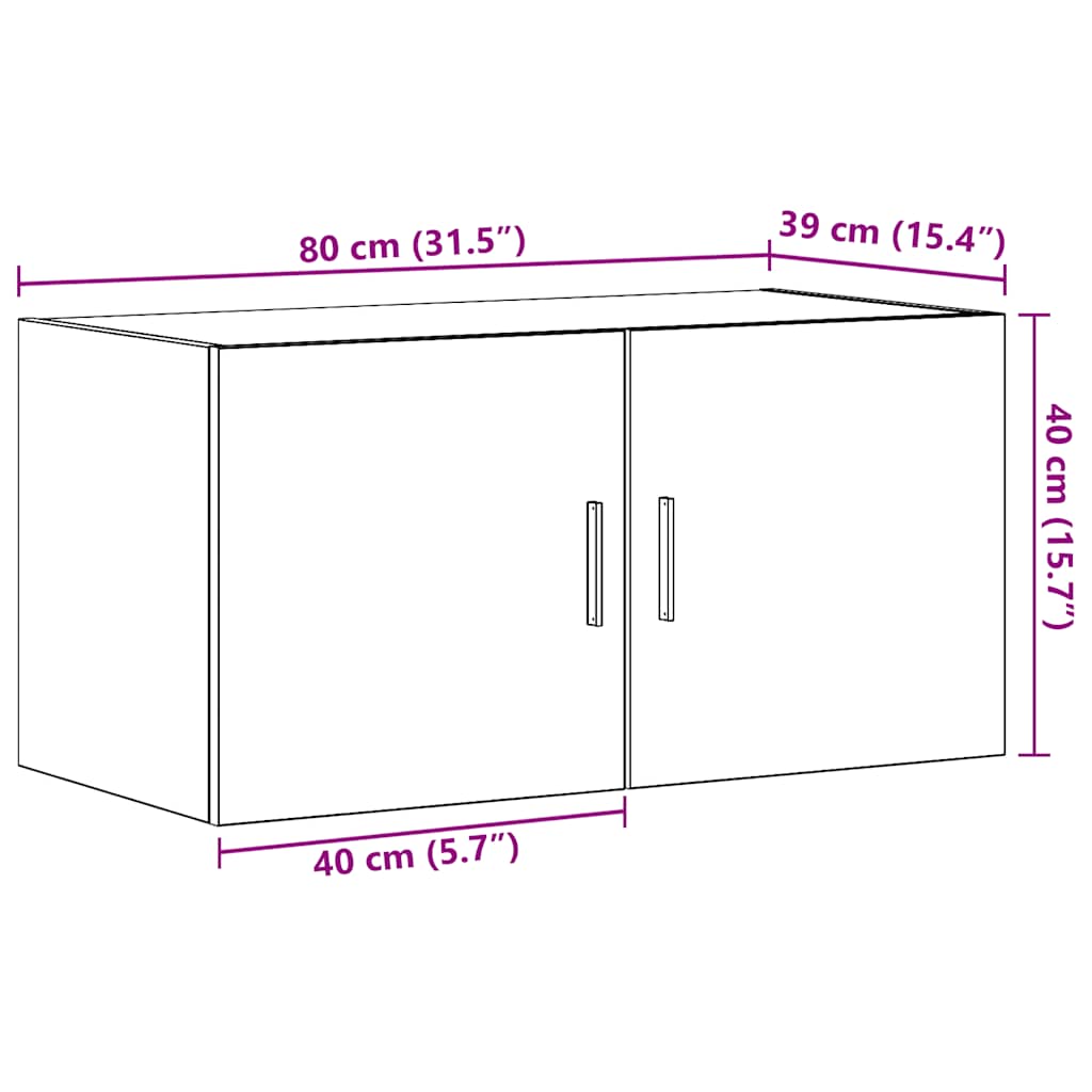 Wandkast 80x39x40 cm spaanplaat zwart eikenkleurig is nu te koop bij PeponiXL, paradijselijk wonen!