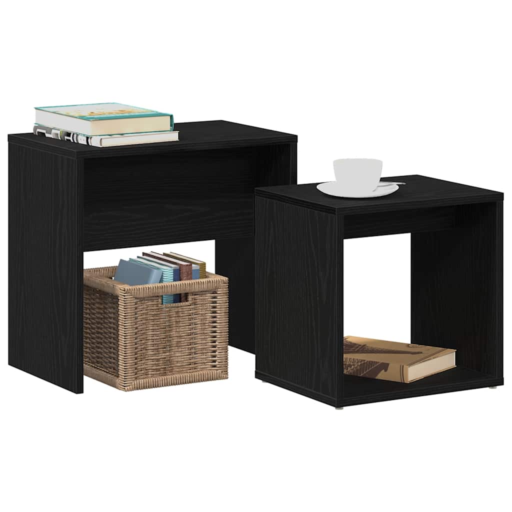 Salontafels 2 st bewerkt hout zwart eikenkleur is nu te koop bij PeponiXL, paradijselijk wonen!