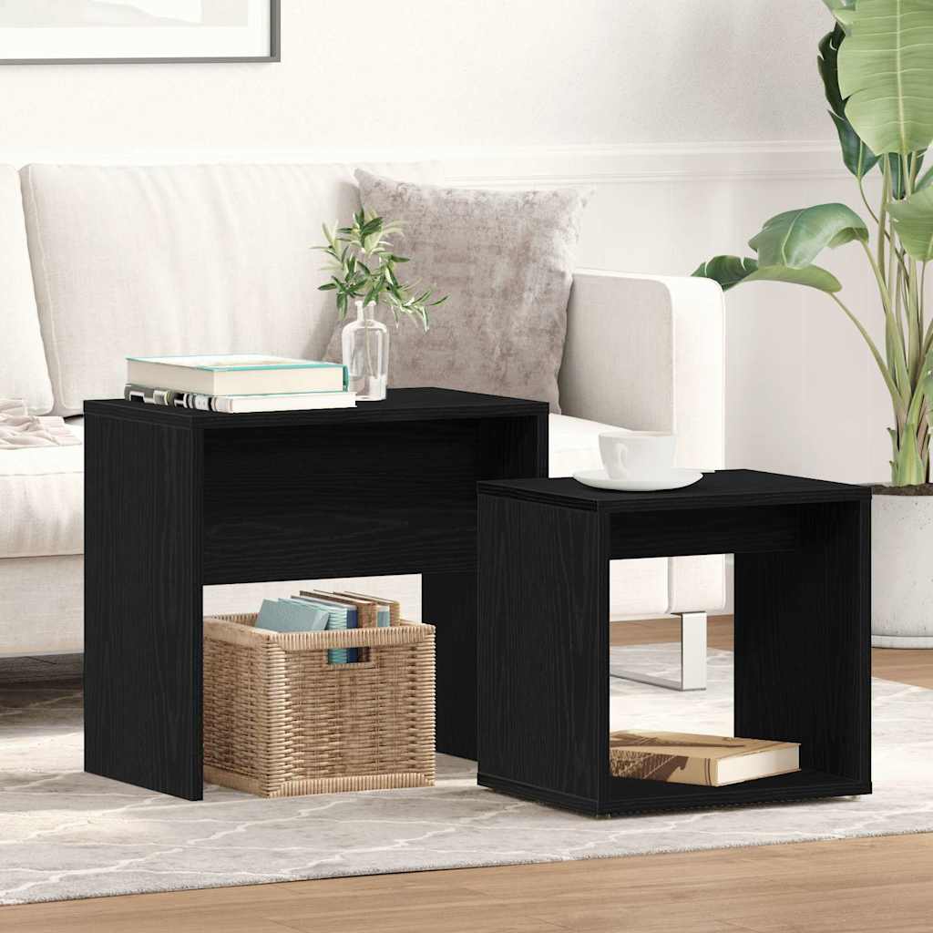 Salontafels 2 st bewerkt hout zwart eikenkleur is nu te koop bij PeponiXL, paradijselijk wonen!