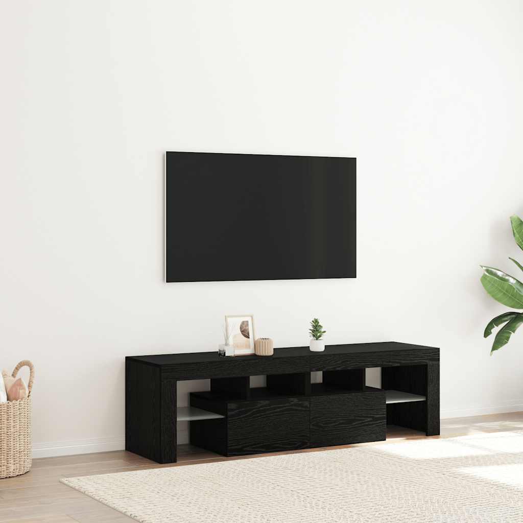 Tv-meubel met LED 140x36,5x40 cm bewerkt hout zwart eiken is nu te koop bij PeponiXL, paradijselijk wonen!