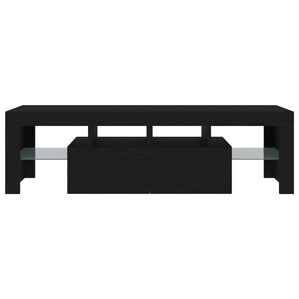 Tv-meubel met LED 140x36,5x40 cm bewerkt hout zwart eiken is nu te koop bij PeponiXL, paradijselijk wonen!