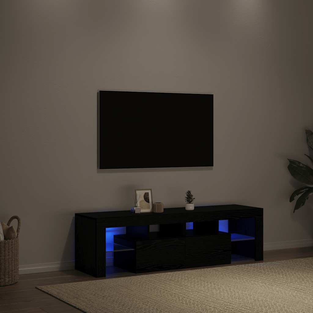 Tv-meubel met LED 140x36,5x40 cm bewerkt hout zwart eiken is nu te koop bij PeponiXL, paradijselijk wonen!