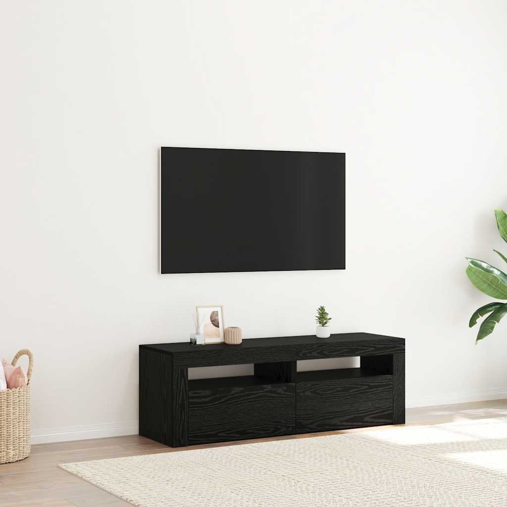 Tv-meubel met LED 120x35x40 cm bewerkt hout zwart eiken is nu te koop bij PeponiXL, paradijselijk wonen!
