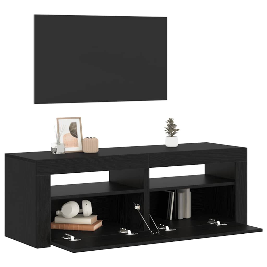 Tv-meubel met LED 120x35x40 cm bewerkt hout zwart eiken is nu te koop bij PeponiXL, paradijselijk wonen!