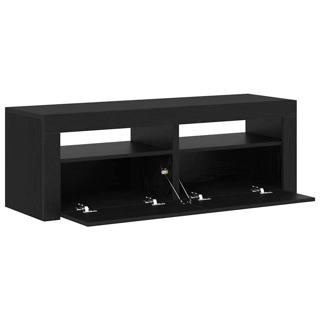 Tv-meubel met LED 120x35x40 cm bewerkt hout zwart eiken is nu te koop bij PeponiXL, paradijselijk wonen!