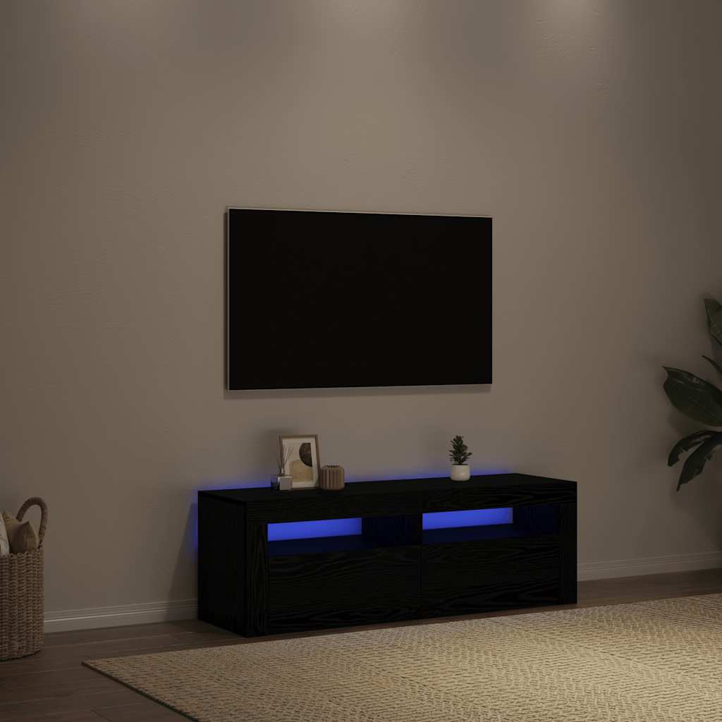 Tv-meubel met LED 120x35x40 cm bewerkt hout zwart eiken is nu te koop bij PeponiXL, paradijselijk wonen!