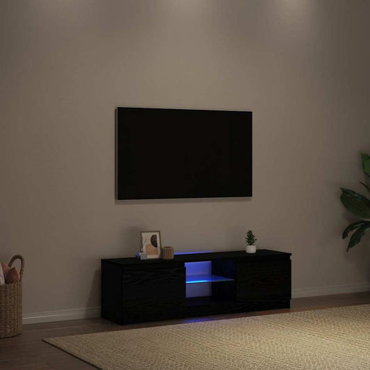 Tv-meubel met LED 120x30x36 cm bewerkt hout zwart eiken is nu te koop bij PeponiXL, paradijselijk wonen!