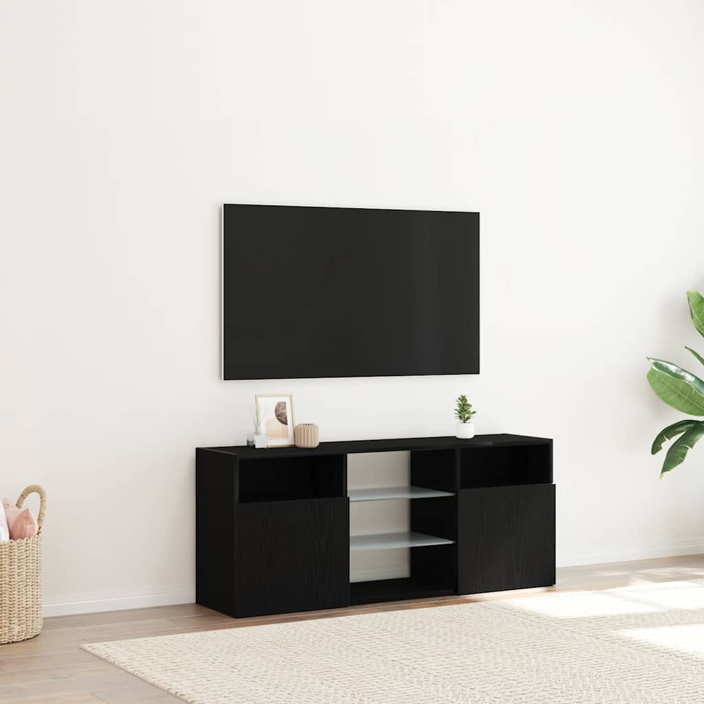 Tv-meubel met LED 120x30x50 cm bewerkt hout zwart eiken is nu te koop bij PeponiXL, paradijselijk wonen!