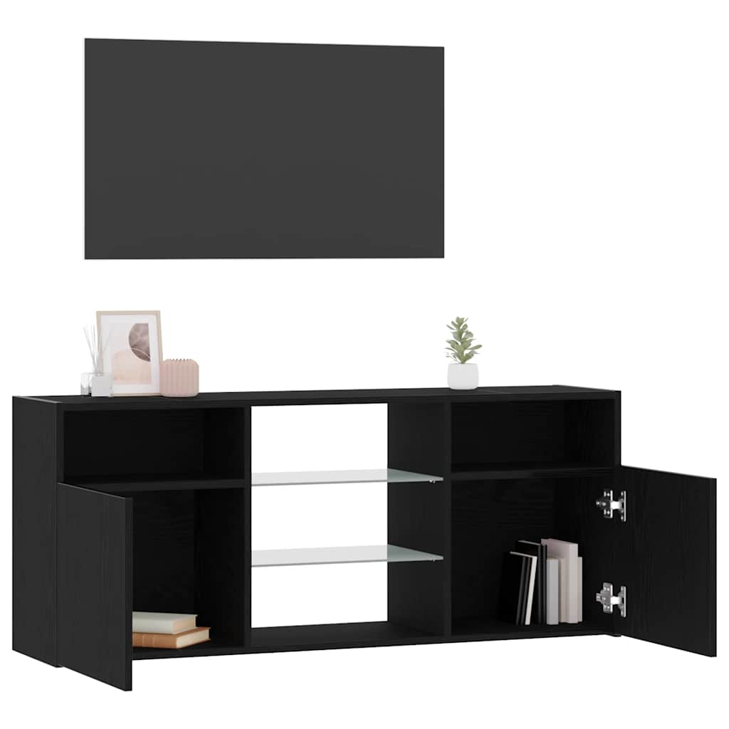 Tv-meubel met LED 120x30x50 cm bewerkt hout zwart eiken is nu te koop bij PeponiXL, paradijselijk wonen!