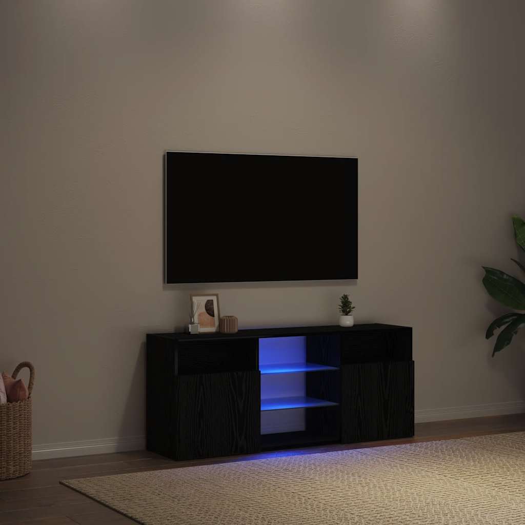 Tv-meubel met LED 120x30x50 cm bewerkt hout zwart eiken is nu te koop bij PeponiXL, paradijselijk wonen!