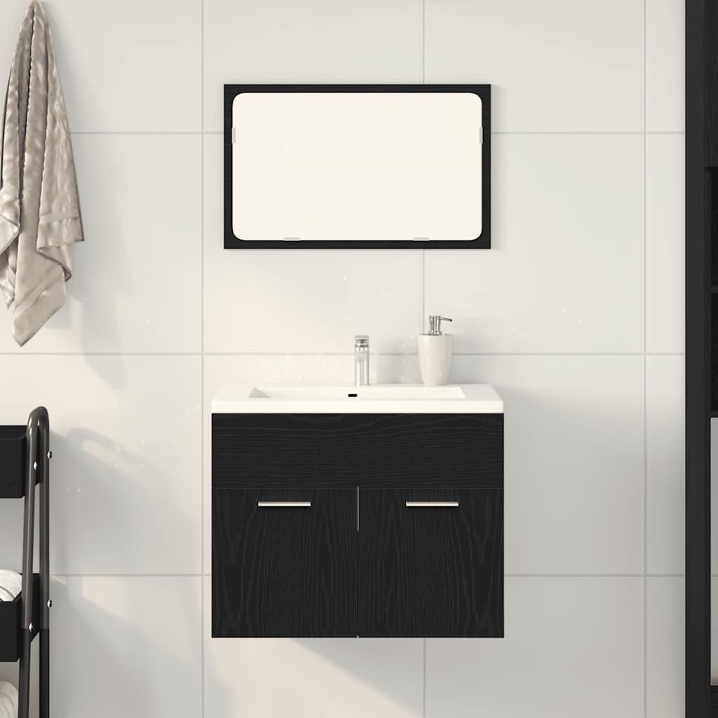 2-delige Badkamermeubelset bewerkt hout zwart eikenhout is nu te koop bij PeponiXL, paradijselijk wonen!