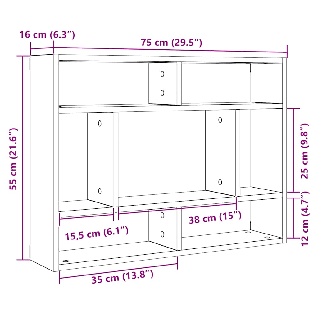 Wandschap 75x16x55 cm bewerkt hout oud houtkleurig is nu te koop bij PeponiXL, paradijselijk wonen!