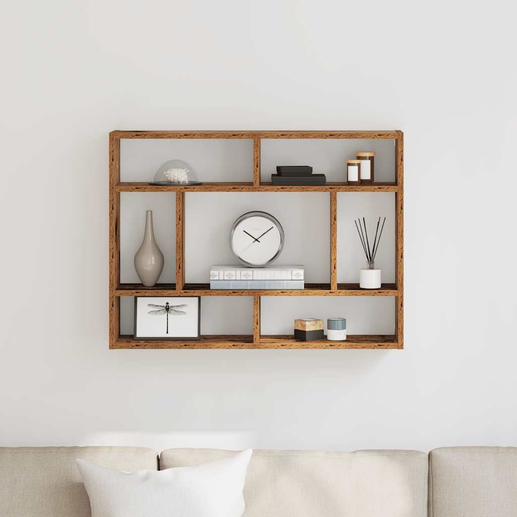 Wandschap 75x16x55 cm bewerkt hout oud houtkleurig is nu te koop bij PeponiXL, paradijselijk wonen!