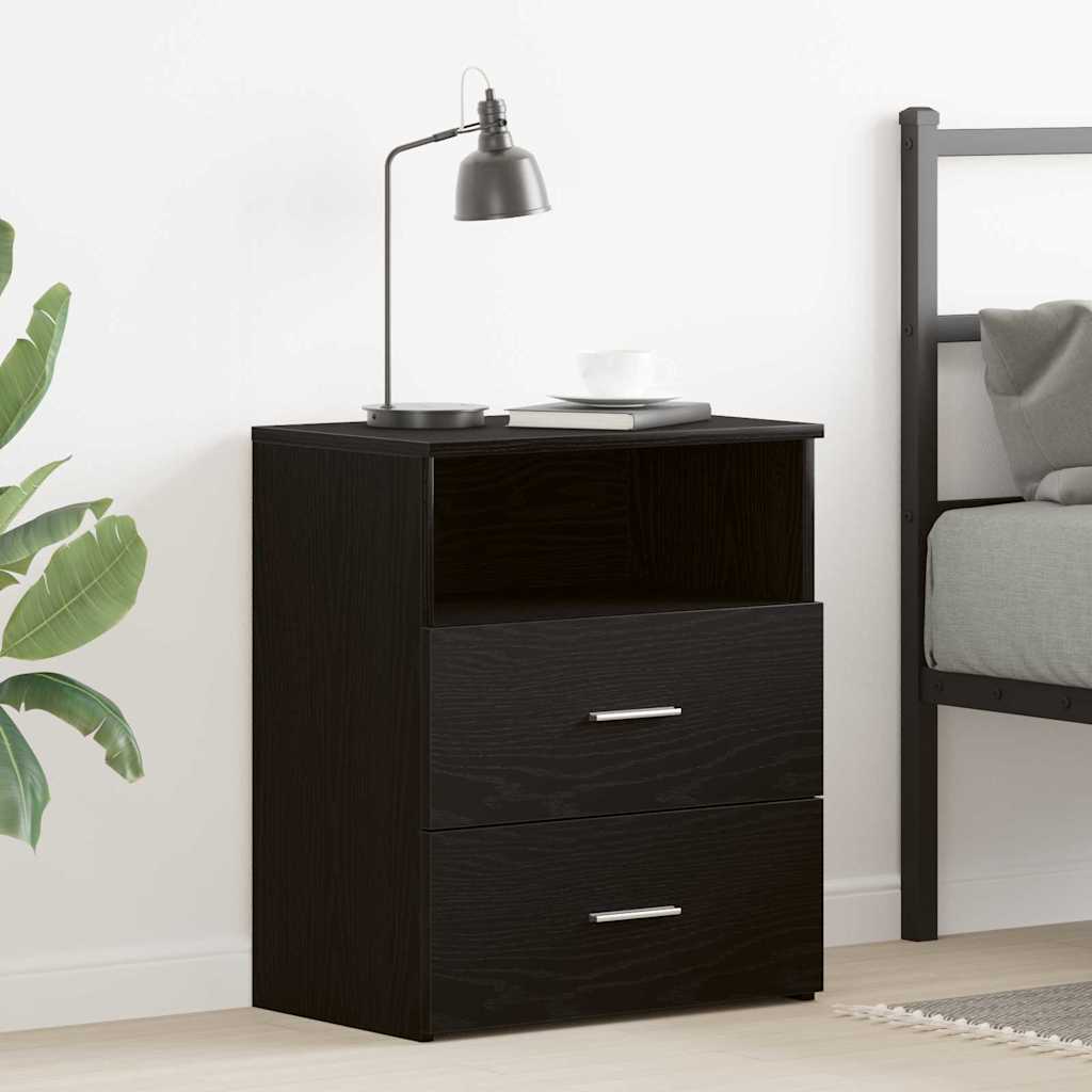 Nachtkastje met lade Zwart Eiken 50 x 32 x 60cm Bewerkt hout is nu te koop bij PeponiXL, paradijselijk wonen!