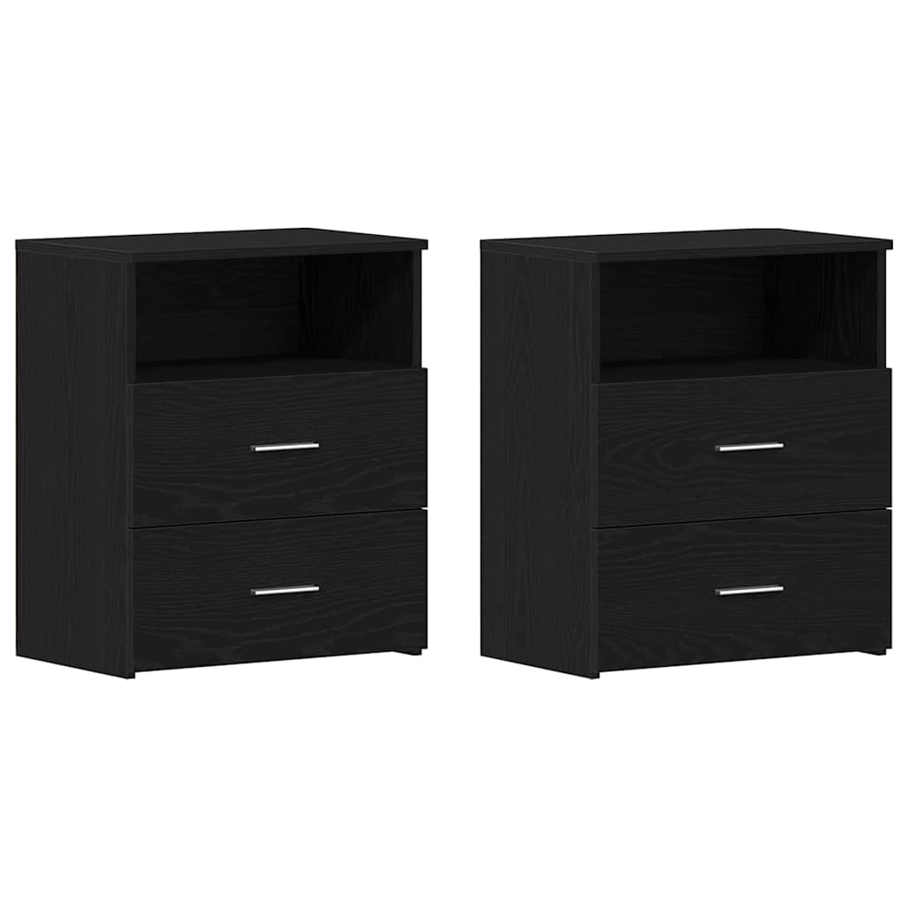 Nachtkastje 2 pcs Zwart Eiken 50 x 32 x 60cm Bewerkt hout is nu te koop bij PeponiXL, paradijselijk wonen!