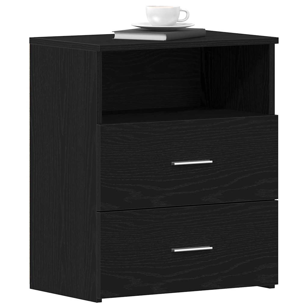 Nachtkastje 2 pcs Zwart Eiken 50 x 32 x 60cm Bewerkt hout is nu te koop bij PeponiXL, paradijselijk wonen!