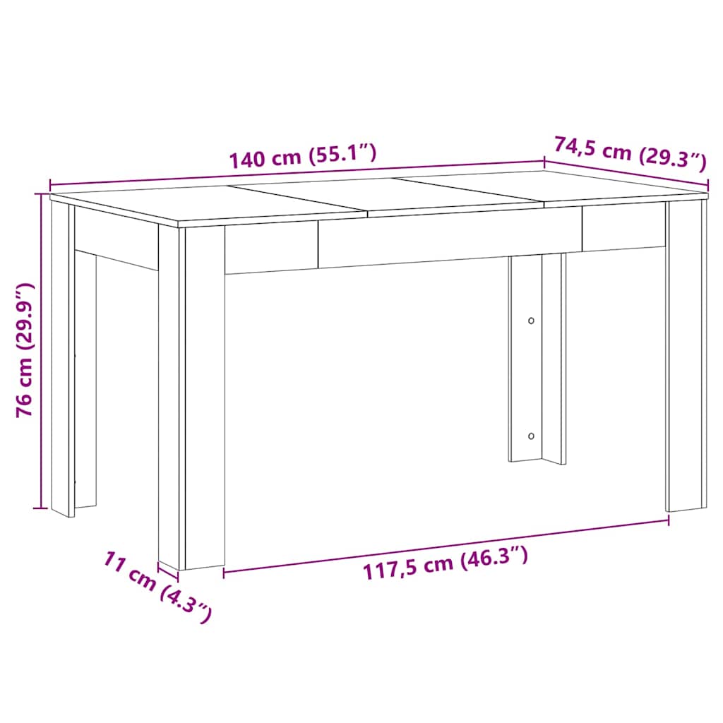 Eettafel Zwart eiken 140 x 74,5 x 76 cm Bewerkt hout is nu te koop bij PeponiXL, paradijselijk wonen!