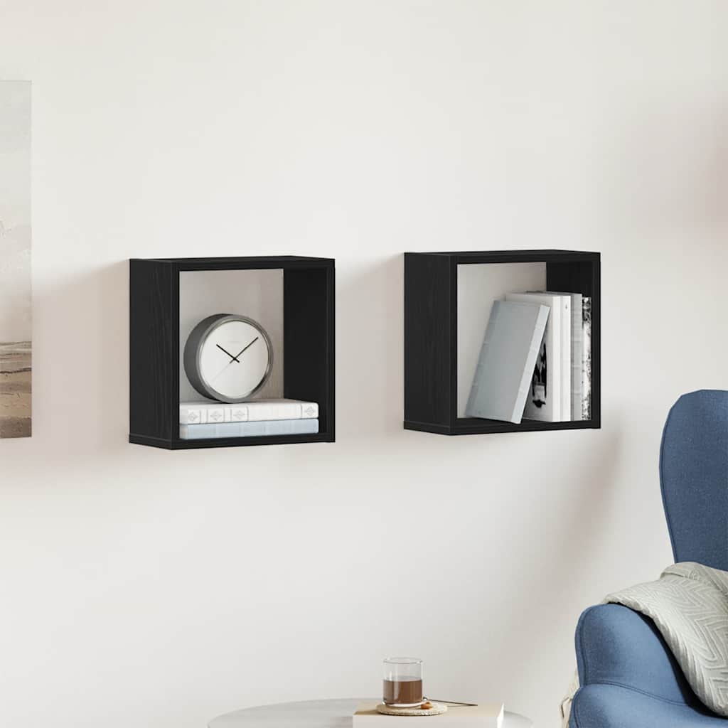 Wandschappen kubus 2 st 30x15x30 cm bewerkt hout zwart eiken is nu te koop bij PeponiXL, paradijselijk wonen!