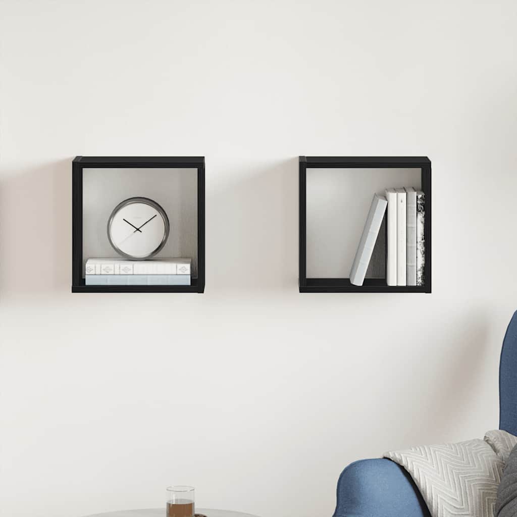 Wandschappen kubus 2 st 30x15x30 cm bewerkt hout zwart eiken is nu te koop bij PeponiXL, paradijselijk wonen!