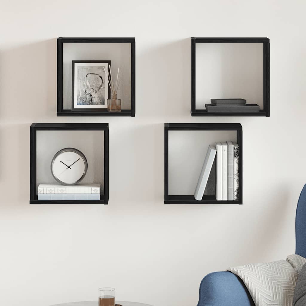 Wandschappen kubus 4 st 30x15x30 cm bewerkt hout zwart eiken is nu te koop bij PeponiXL, paradijselijk wonen!