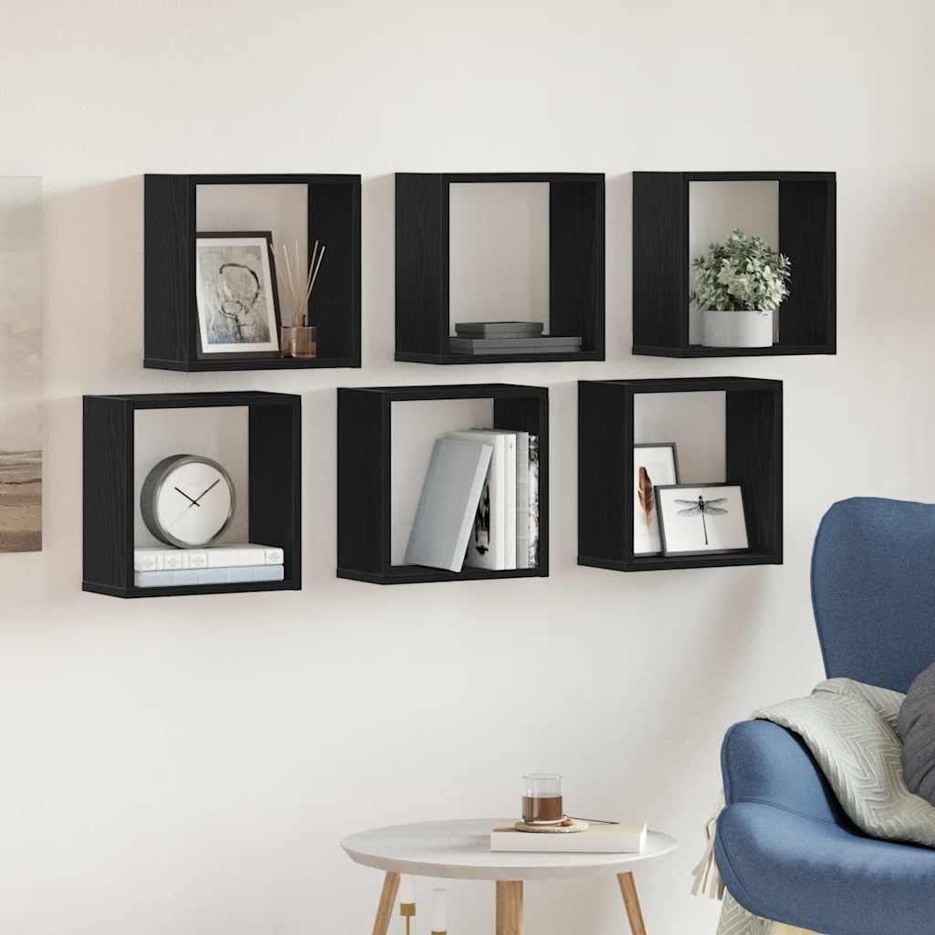 Wandschappen kubus 6 st 30x15x30 cm bewerkt hout zwart eiken is nu te koop bij PeponiXL, paradijselijk wonen!
