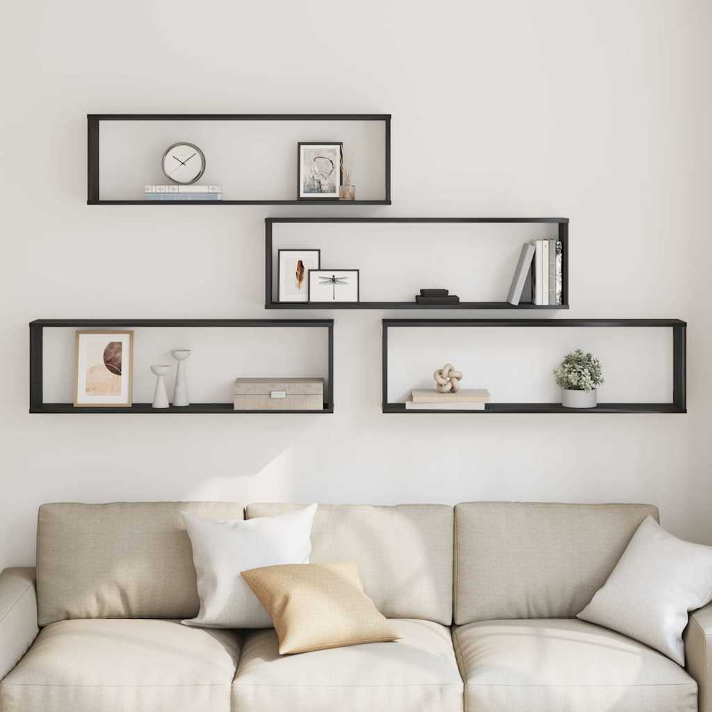 Wandrekken Kubusvormige 4 st 100x15x30 cm spaanplaat zwart is nu te koop bij PeponiXL, paradijselijk wonen!