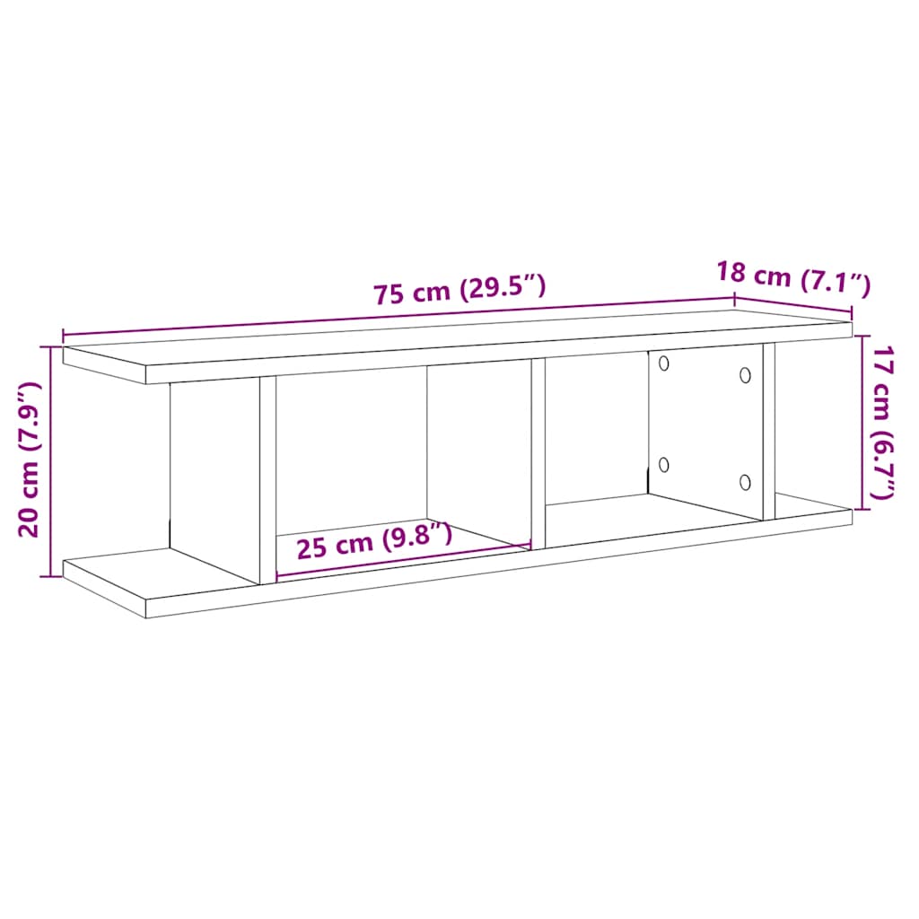 Wandplanken 2 st 75x18x20 cm spaanplaat zwart eikenkleurig is nu te koop bij PeponiXL, paradijselijk wonen!