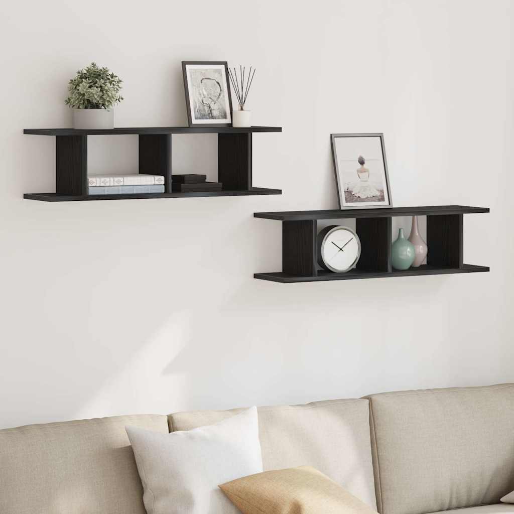 Wandplanken 2 st 75x18x20 cm spaanplaat zwart eikenkleurig is nu te koop bij PeponiXL, paradijselijk wonen!