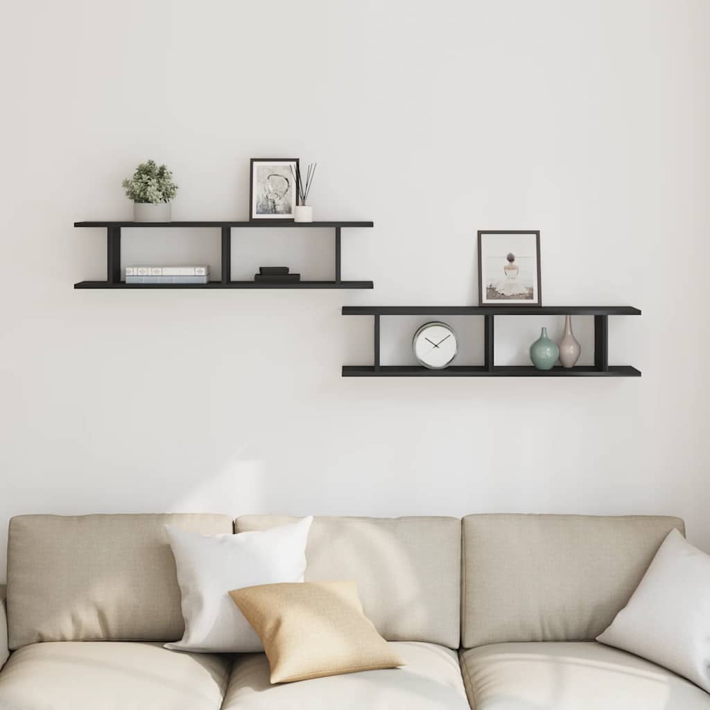 Wandplanken 2 st 90x18x20 cm spaanplaat zwart eikenkleurig is nu te koop bij PeponiXL, paradijselijk wonen!
