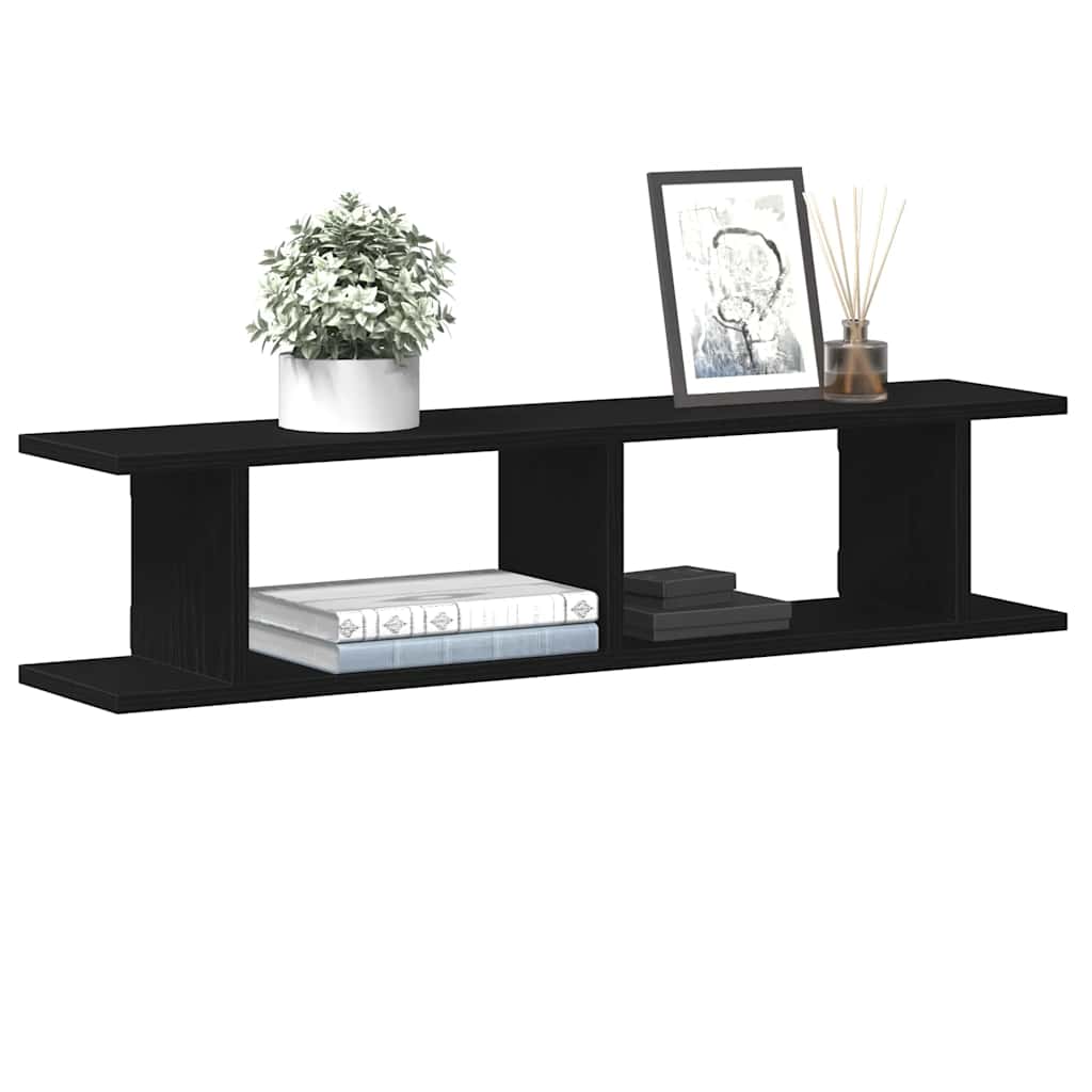 Wandplanken 2 st 90x18x20 cm spaanplaat zwart eikenkleurig is nu te koop bij PeponiXL, paradijselijk wonen!