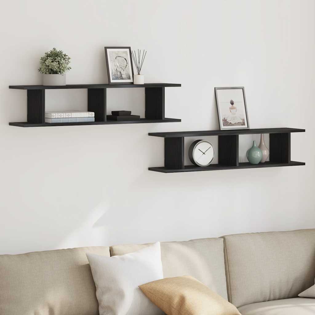 Wandplanken 2 st 90x18x20 cm spaanplaat zwart eikenkleurig is nu te koop bij PeponiXL, paradijselijk wonen!