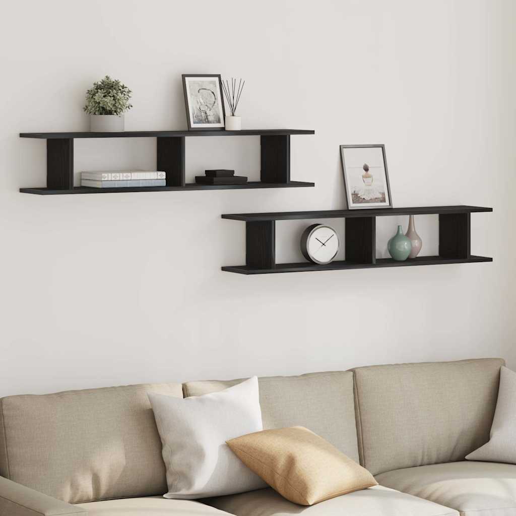 Wandplanken 2 st 105x18x20 cm spaanplaat zwart eikenkleurig is nu te koop bij PeponiXL, paradijselijk wonen!