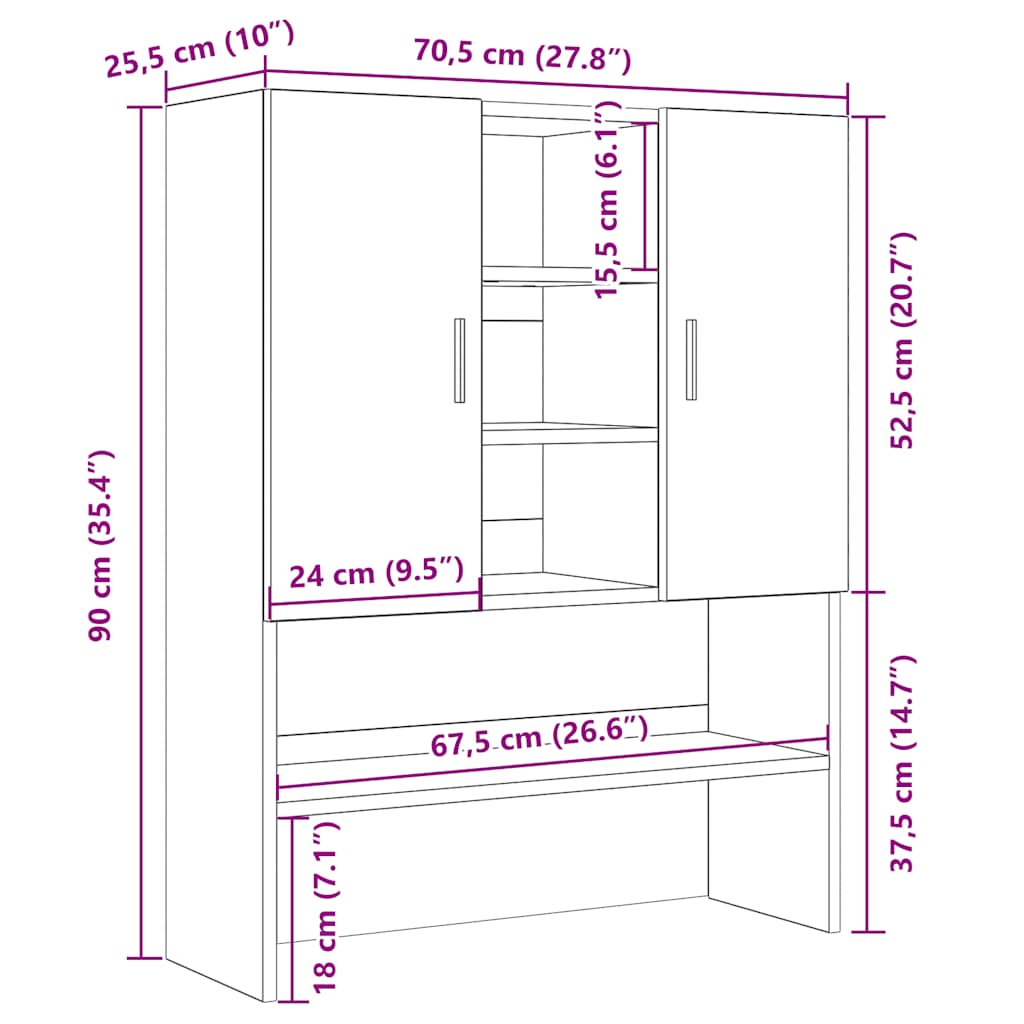 Wasmachinekast 70,5x25,5x90 cm zwart eikenkleurig is nu te koop bij PeponiXL, paradijselijk wonen!