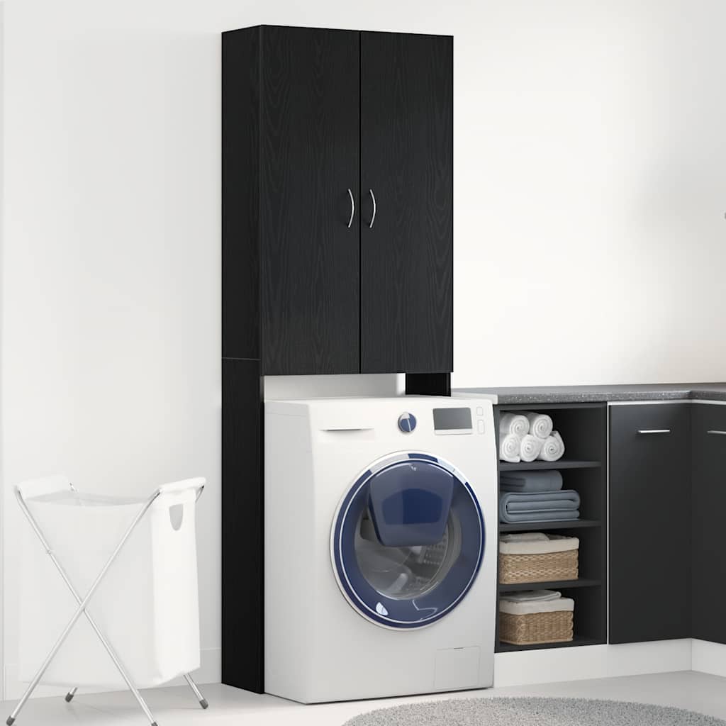 Wasmachinekast 64x25,5x190 cm zwart eikenkleur is nu te koop bij PeponiXL, paradijselijk wonen!