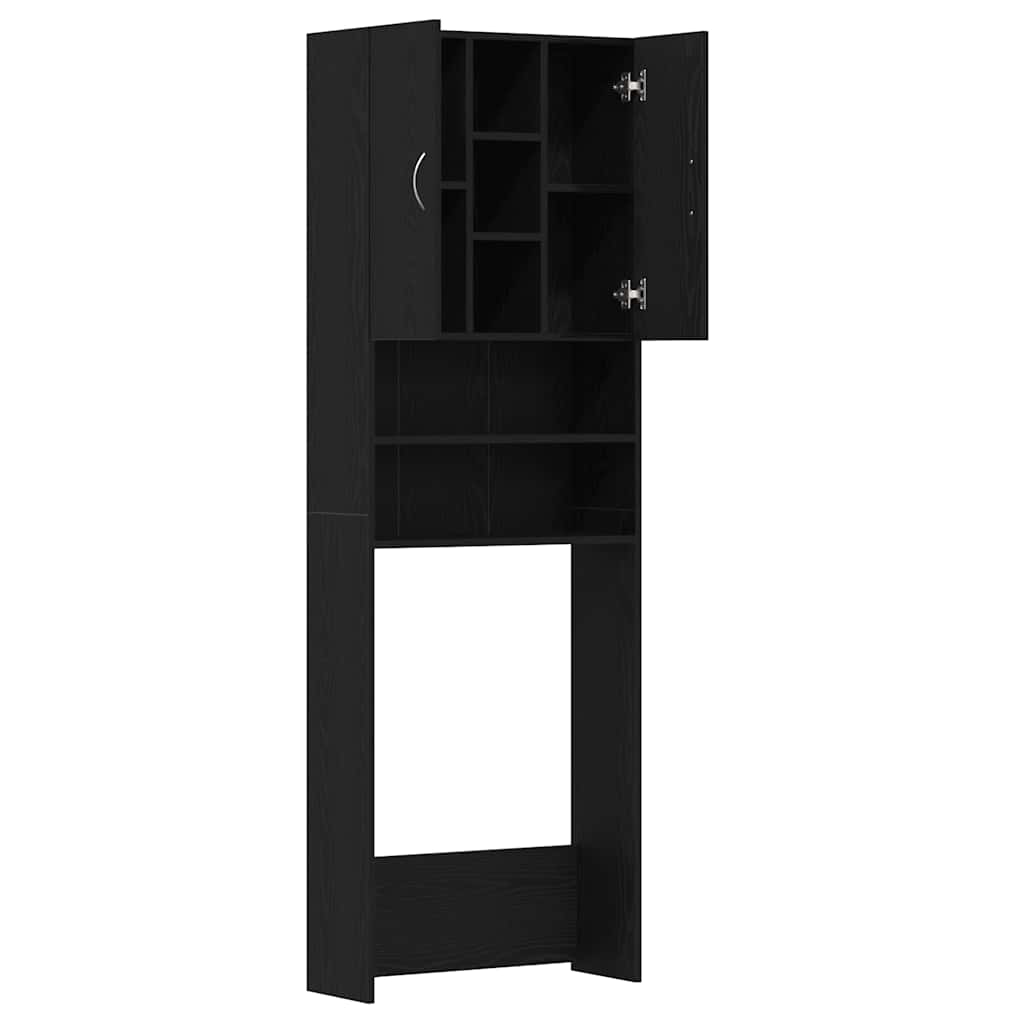 Wasmachinekast 64x25,5x190 cm zwart eikenkleur is nu te koop bij PeponiXL, paradijselijk wonen!