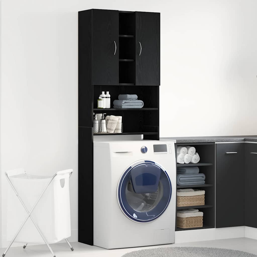 Wasmachinekast 64x25,5x190 cm zwart eikenkleur is nu te koop bij PeponiXL, paradijselijk wonen!
